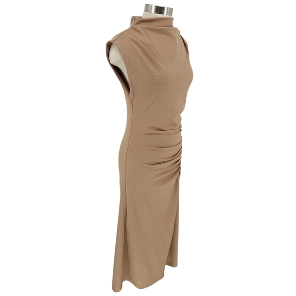 Anthropologie Maya Midi Sheath Dress Cedar Brown Sleeveless Ruched Petite PM - Picture 4 of 11